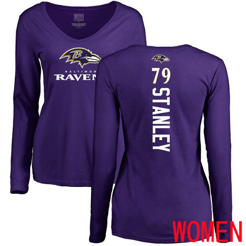 Baltimore Ravens Purple Women Ronnie Stanley Backer NFL Football #79 Long Sleeve T Shirt